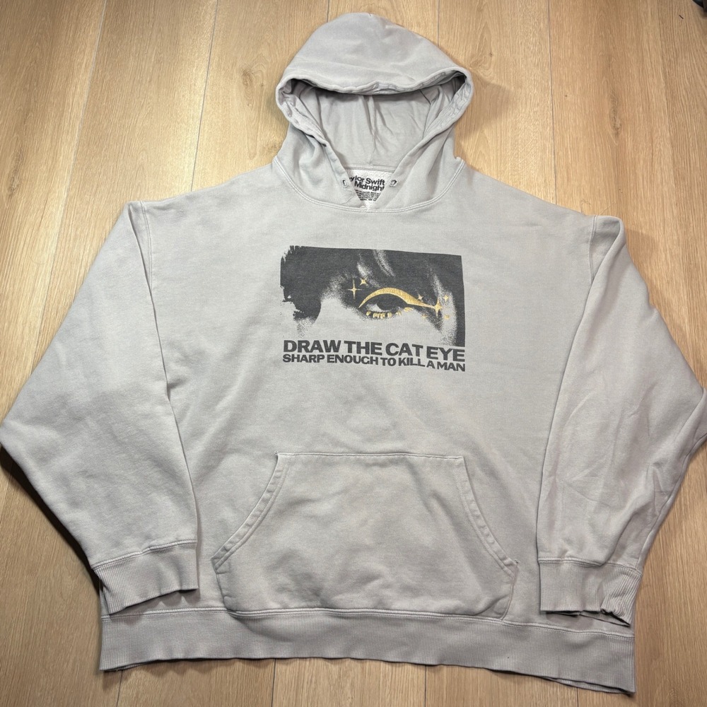 Taylor Swift Midnights Draw The Cat Eye Hoodie Grey Song Lyrics Sweatshirt 2XL